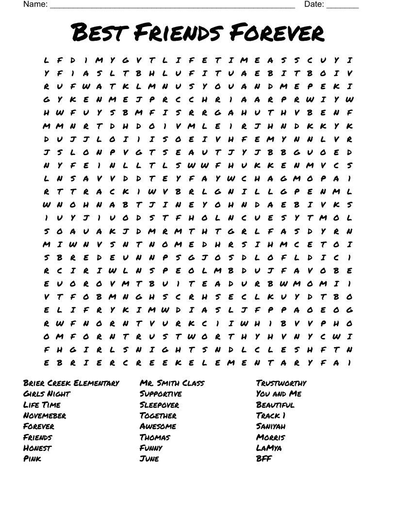 Best Friends Forever Word Search WordMint