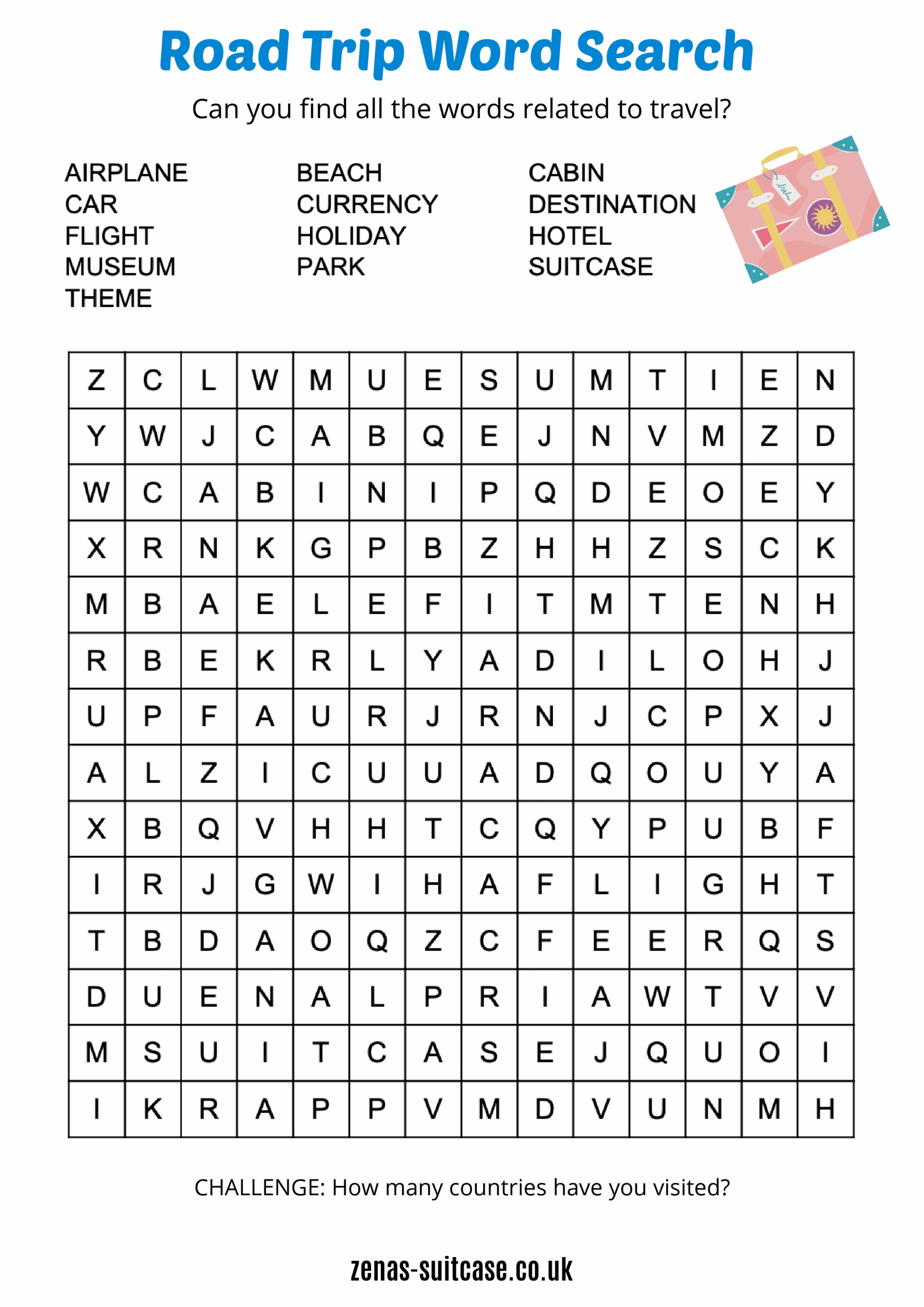 Printable Road Trip Word Search Printable Road Trip Word Search