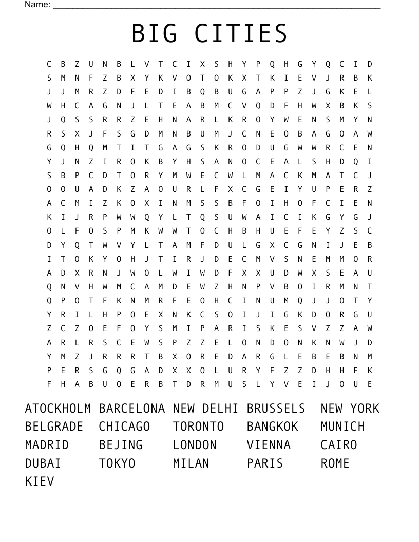BIG CITIES Word Search WordMint