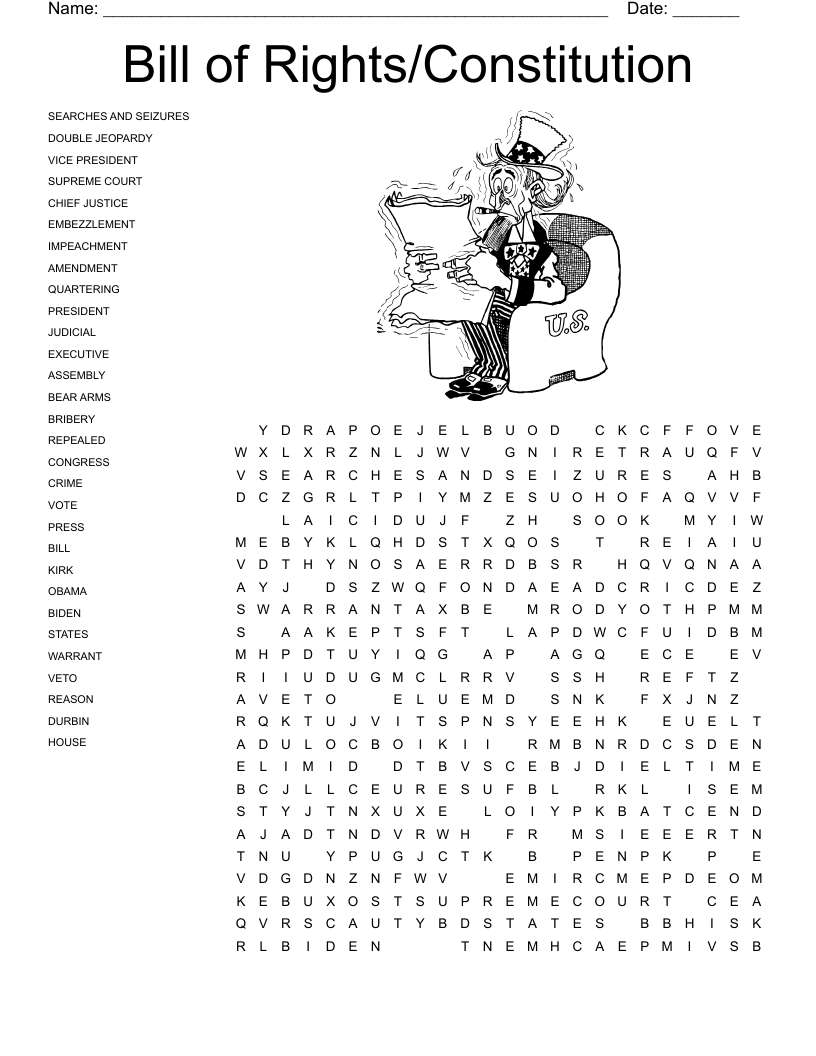 Bill Of Rights Constitution Word Search WordMint