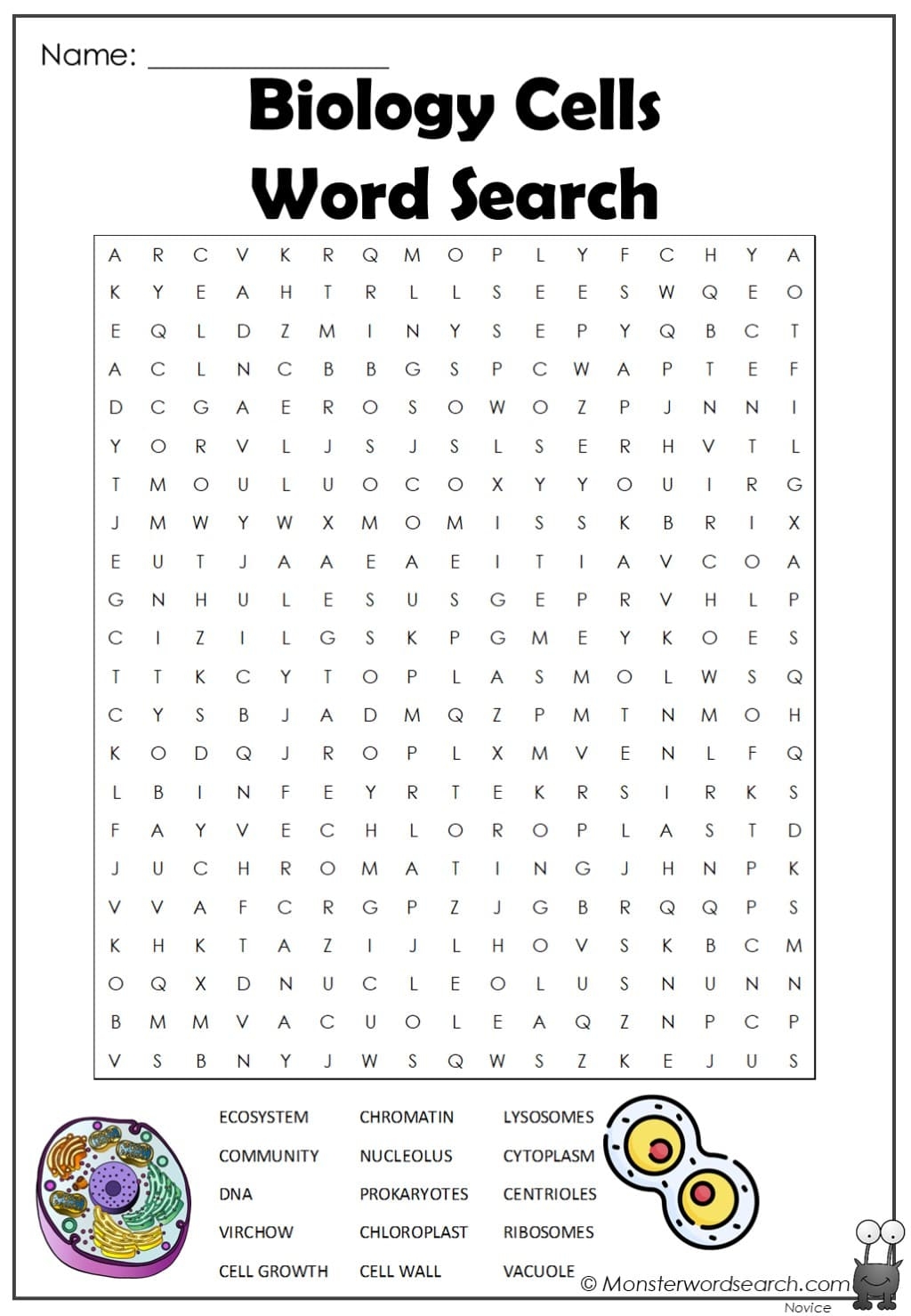 Biology Cells Word Search Monster Word Search