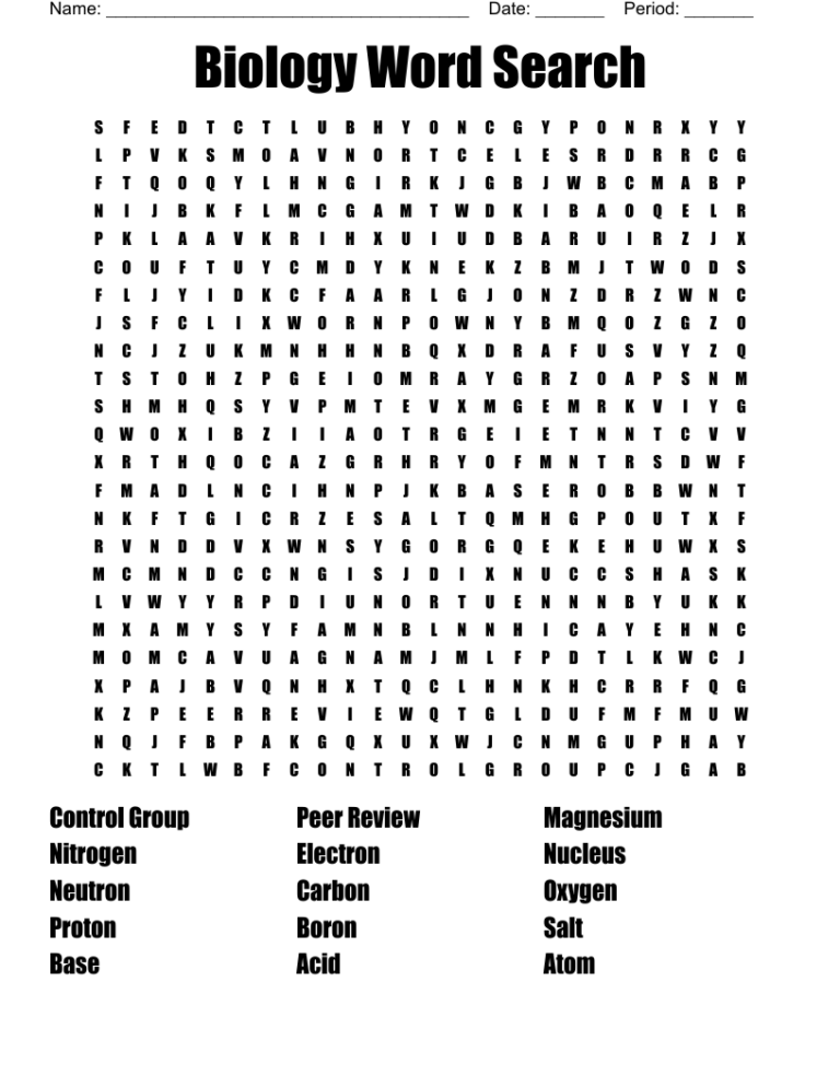 Biology Word Search WordMint