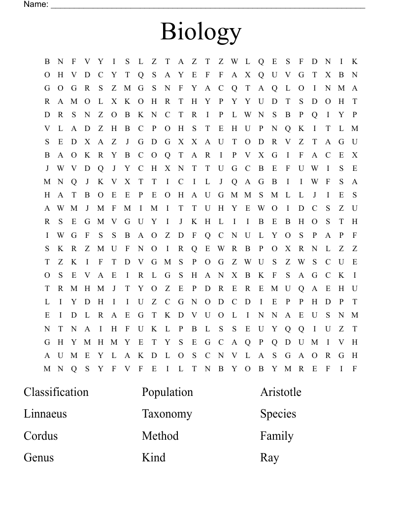 Biology Word Search WordMint
