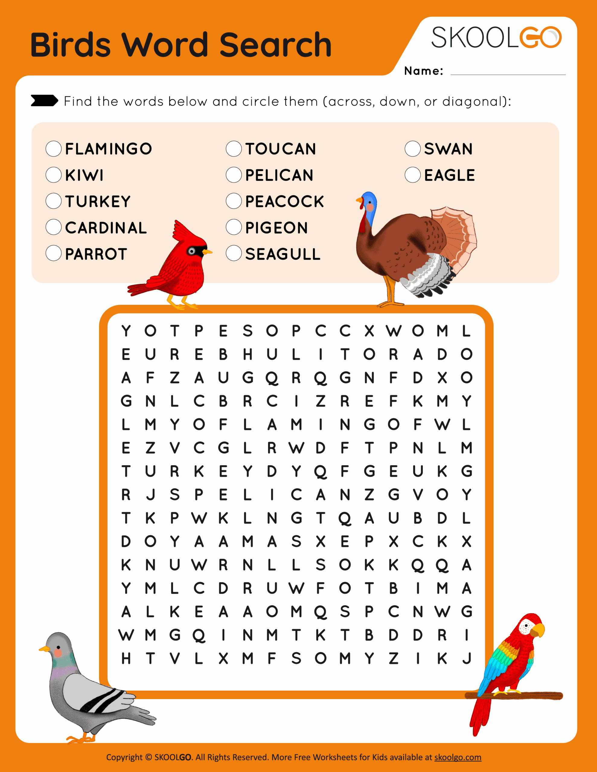 Birds Word Search Free Game For Kids SKOOLGO