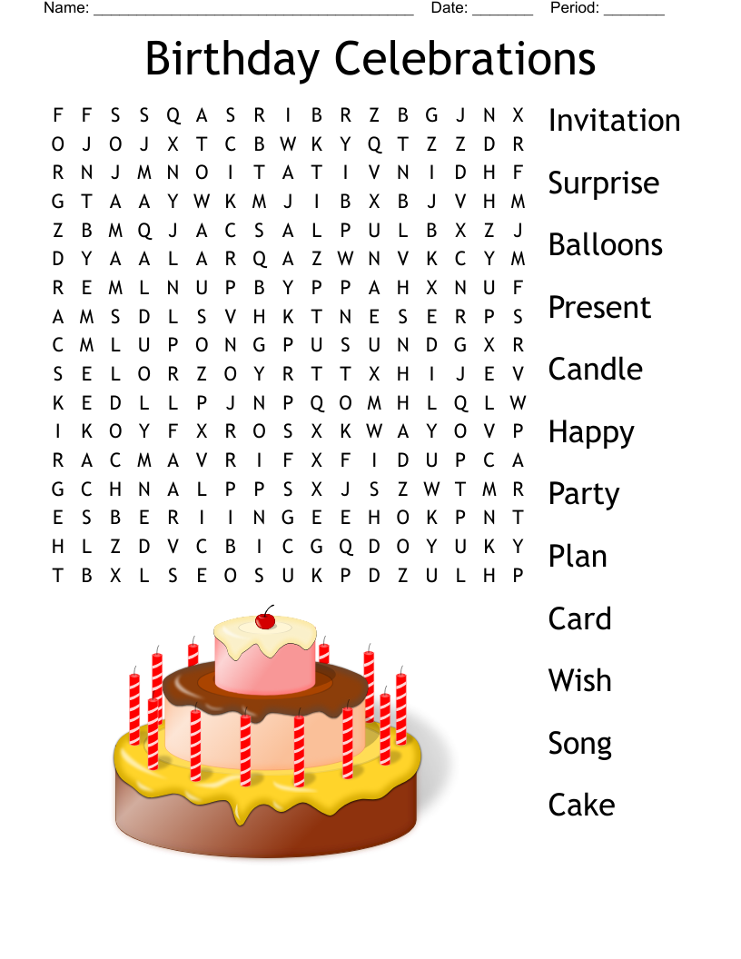 Printable Birthday Word Searches