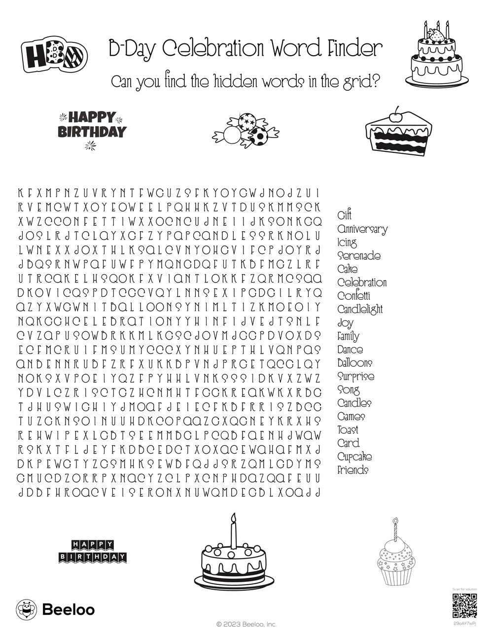Birthday themed Word Searches Beeloo Printable Crafts And 