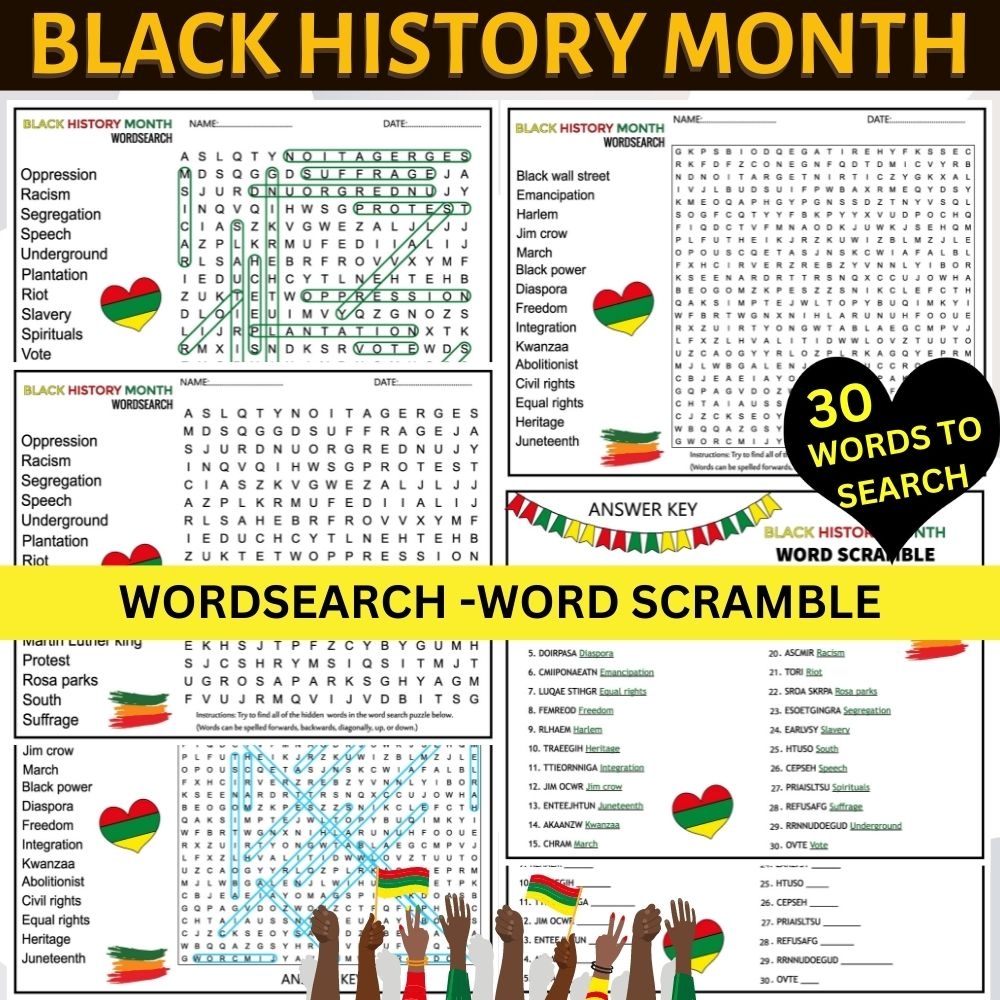 Black History Word Search Puzzles Printable
