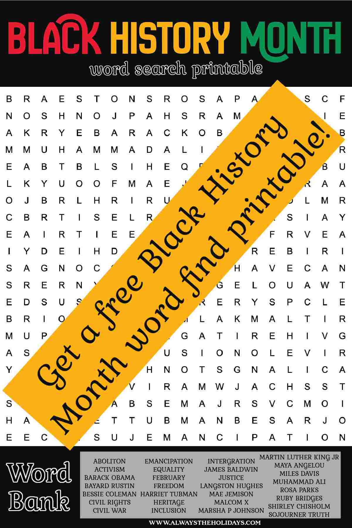Black History Month Word Search Free Printable With Answer Key