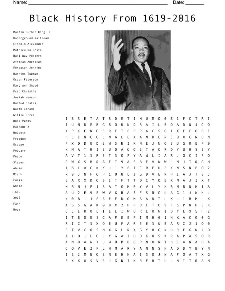 Black History Month Word Search WordMint