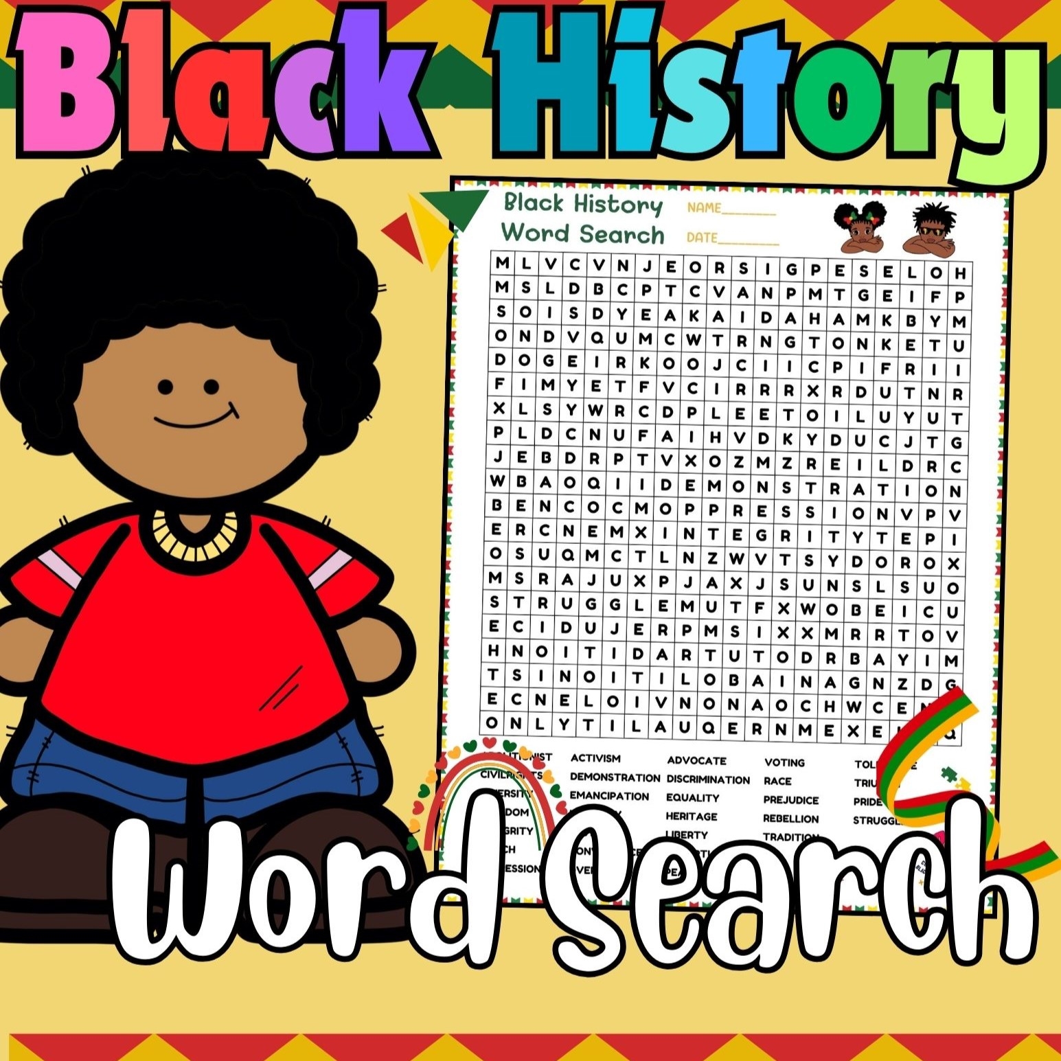 Black History Month Word Search Worksheet Puzzle For 3rd 4th 5 th 6th Grade