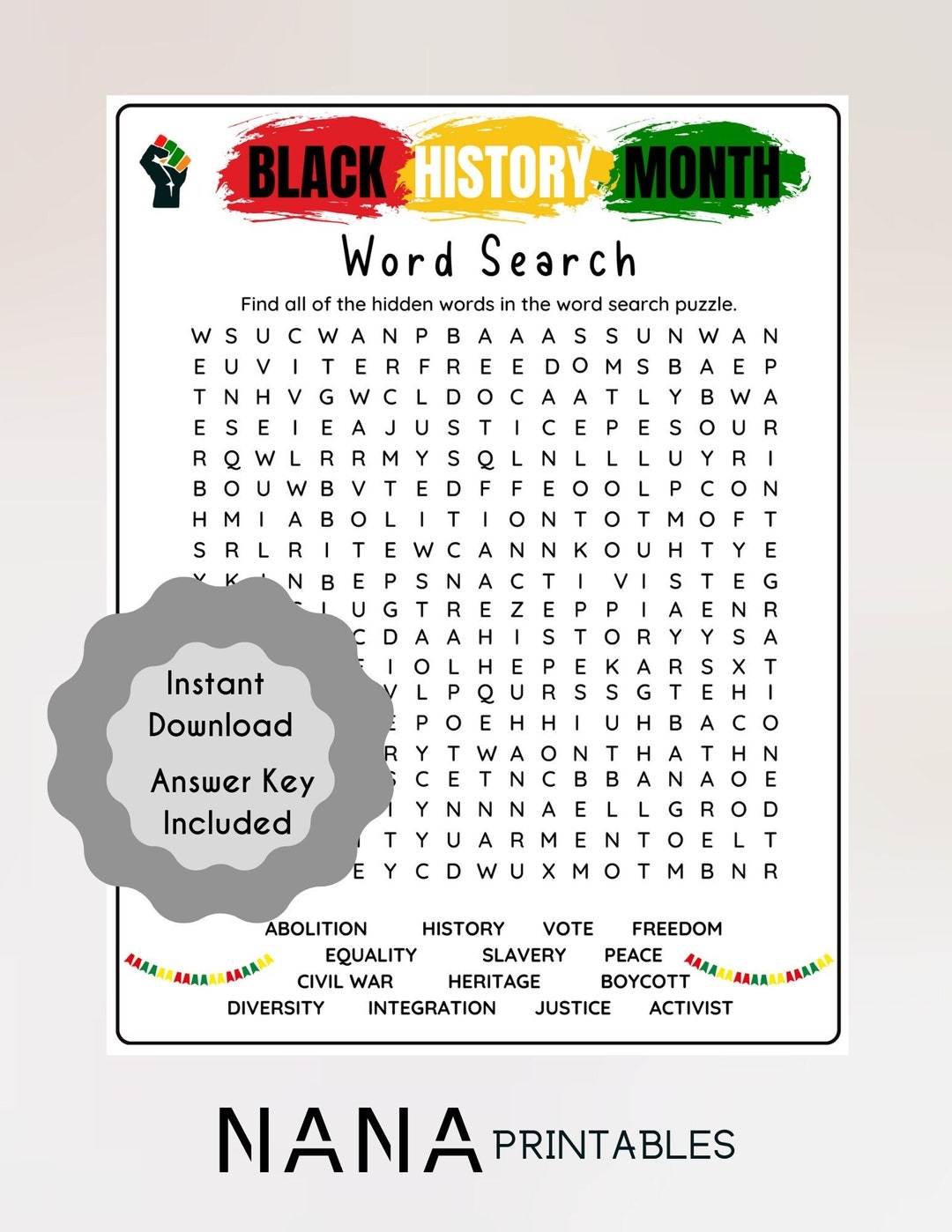 Black History Month Printable Word Search