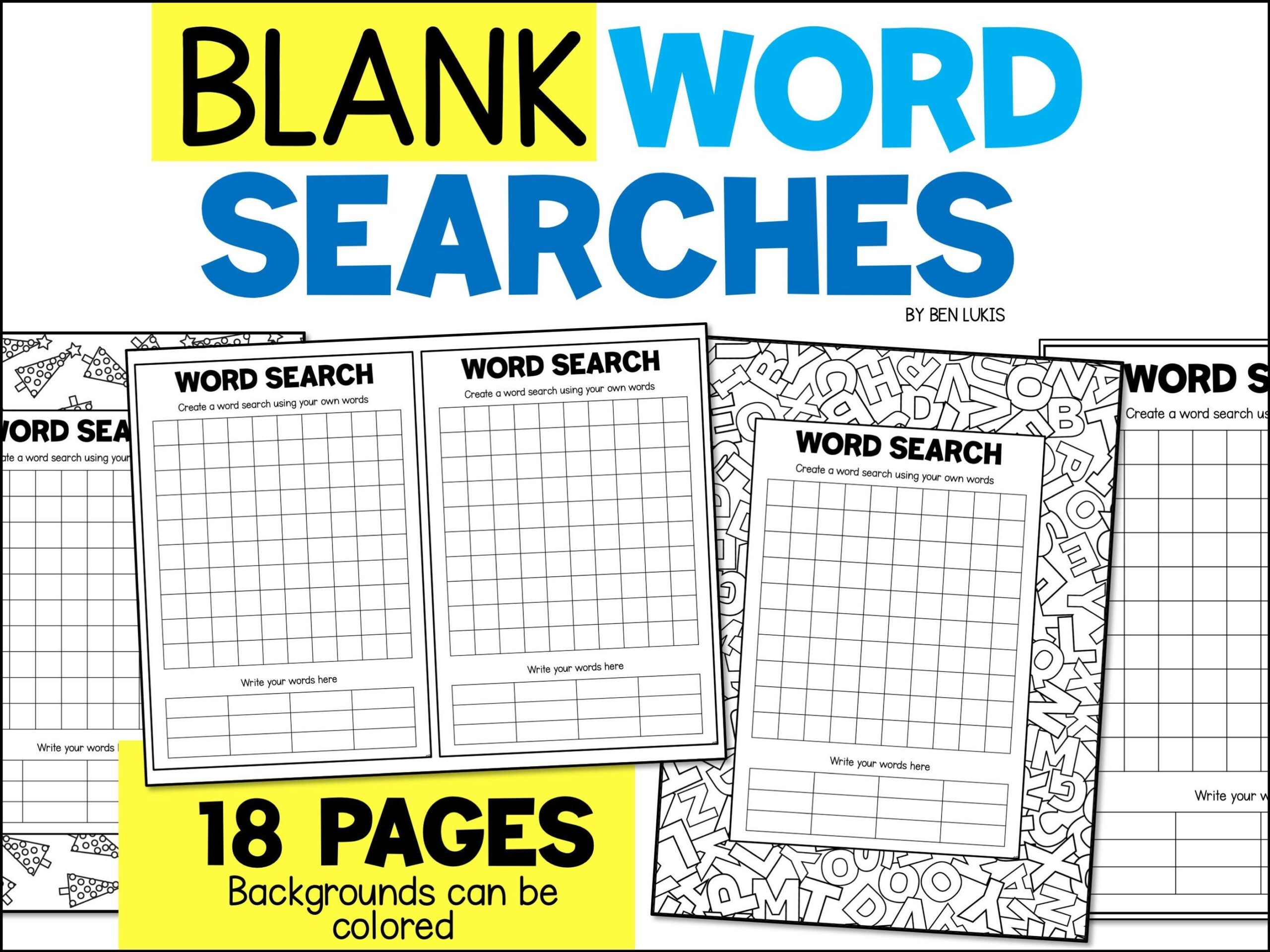 Blank Word Search Templates For Kids Printable PDF Blank Puzzle Pages For Students Wordsearches With Backgrounds To Color Homeschool Fun Etsy