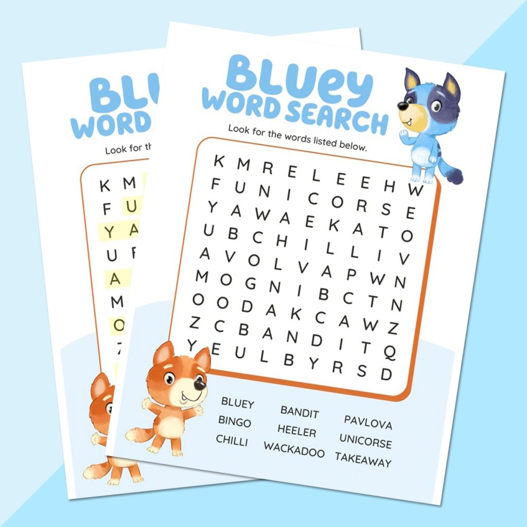 Bluey Word Search Free Printable Once Upon A Theme Park