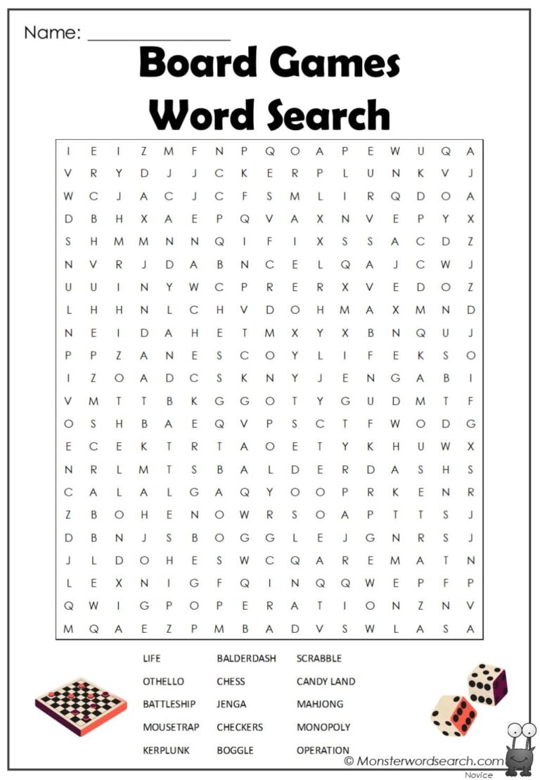 Board Games Word Search Monster Word Search