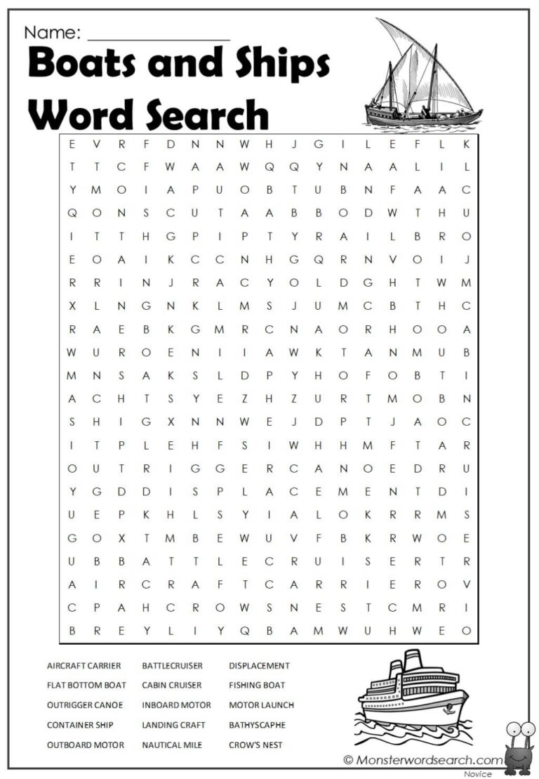 Boats And Ships Word Search Monster Word Search