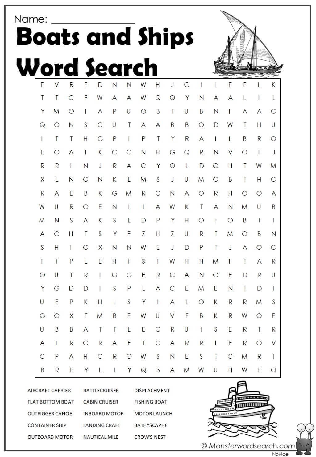 Boats And Ships Word Search Monster Word Search