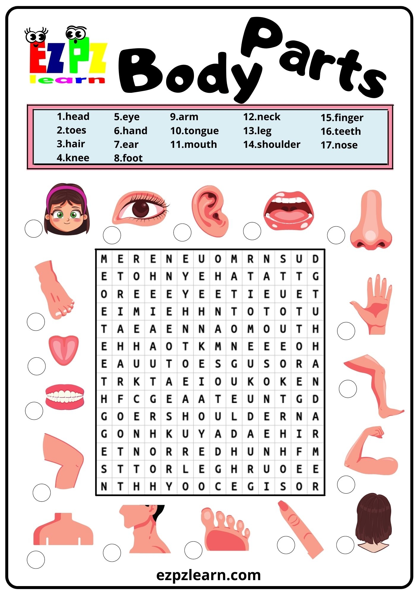 Body Word Search 2 Ezpzlearn
