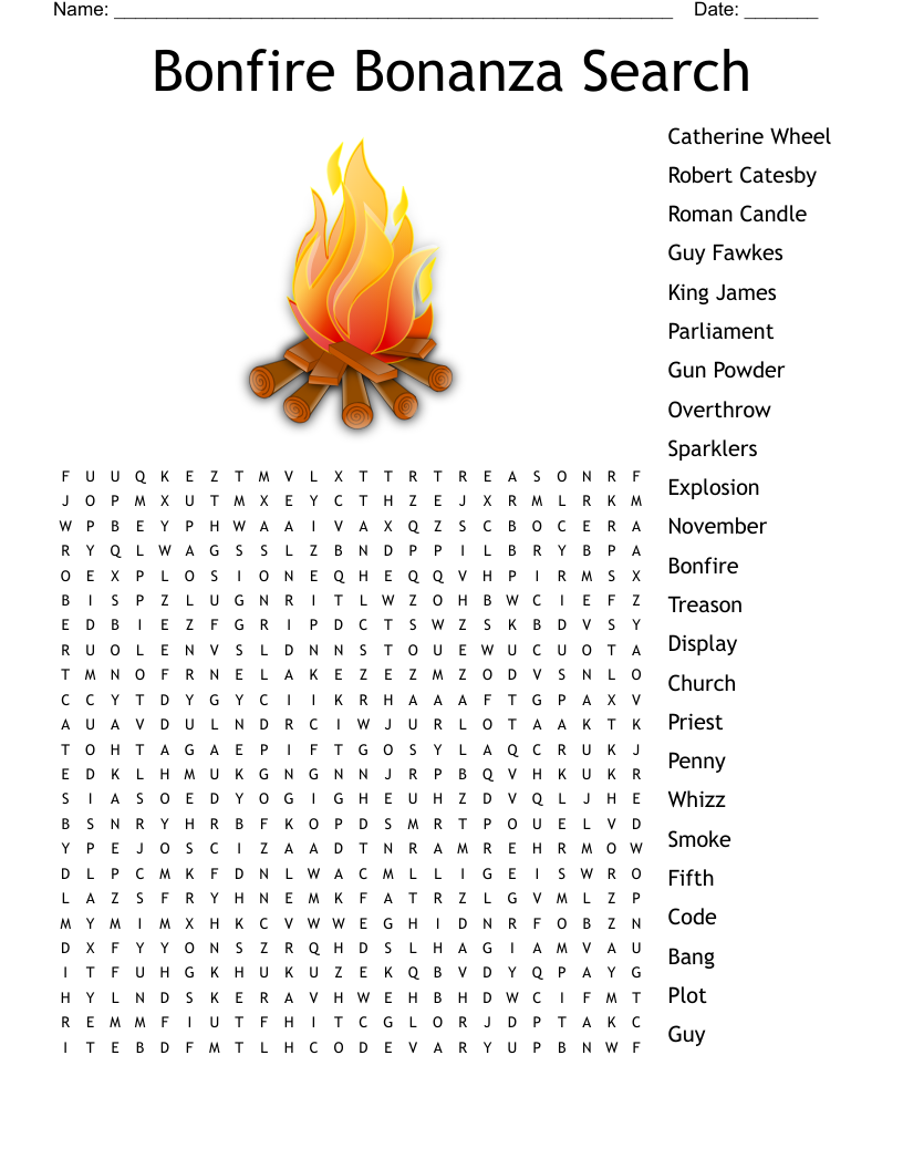 BONFIRE NIGHT Word Search WordMint