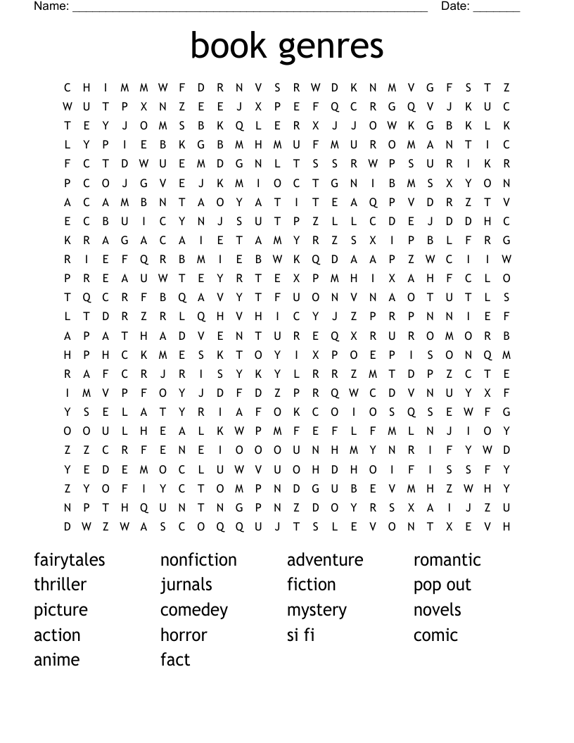 Book Genres Word Search WordMint