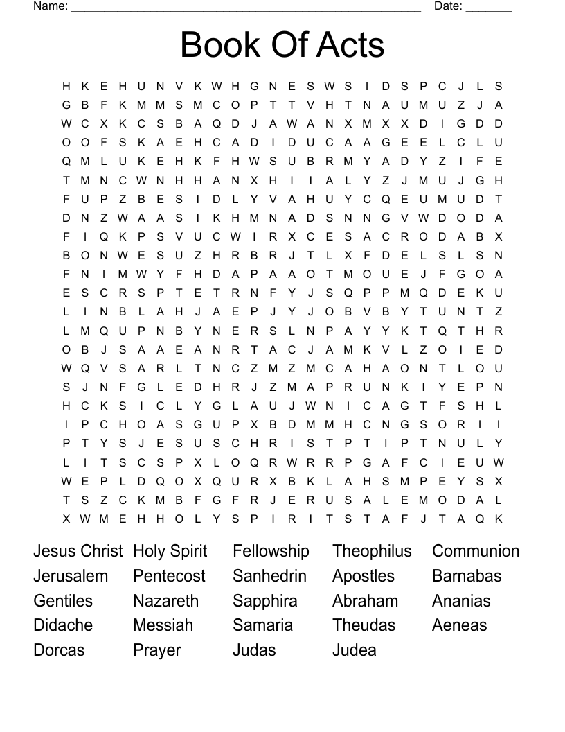 Book Of Acts Word Search WordMint