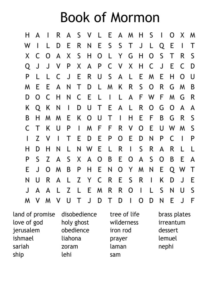 Book Of Mormon Word Search WordMint
