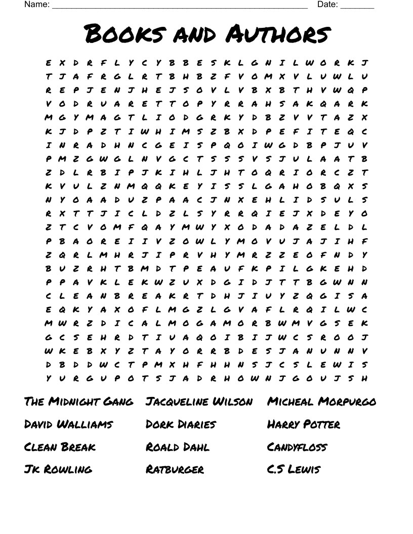 Printable Word Search Based On Books Printable Word Search Based On Books