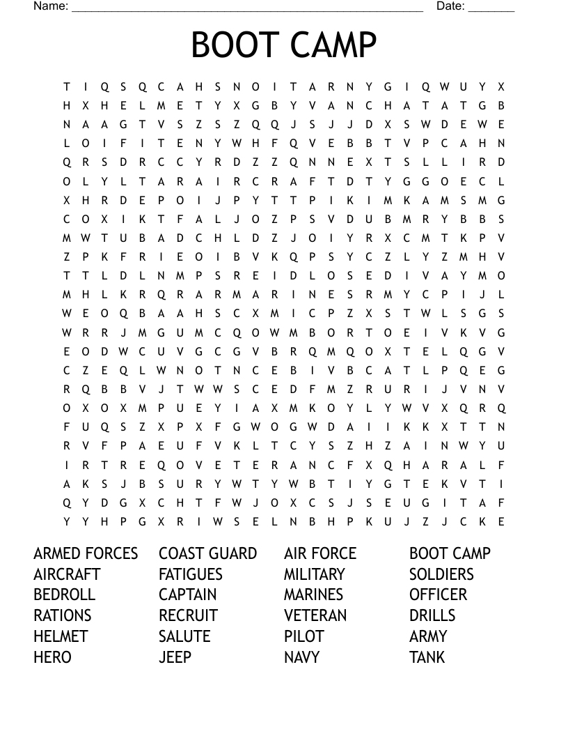 BOOT CAMP Word Search WordMint