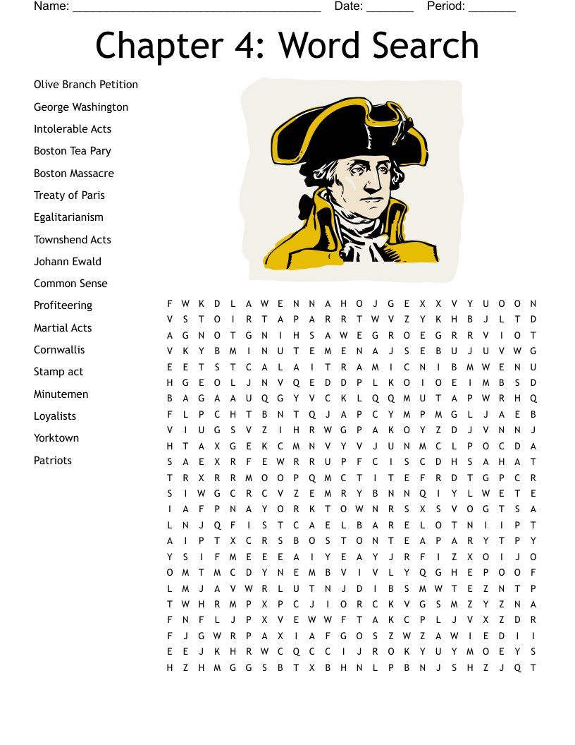 Boston Tea Party Word Search Printable