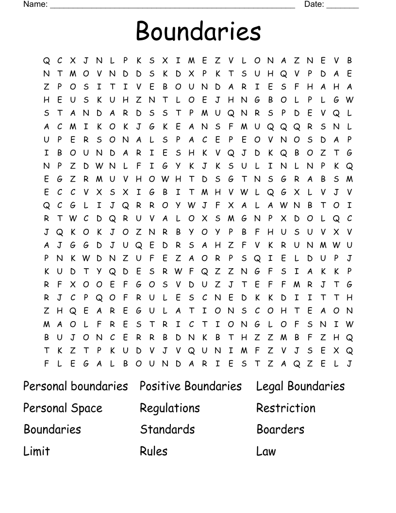 Boundaries Word Search WordMint
