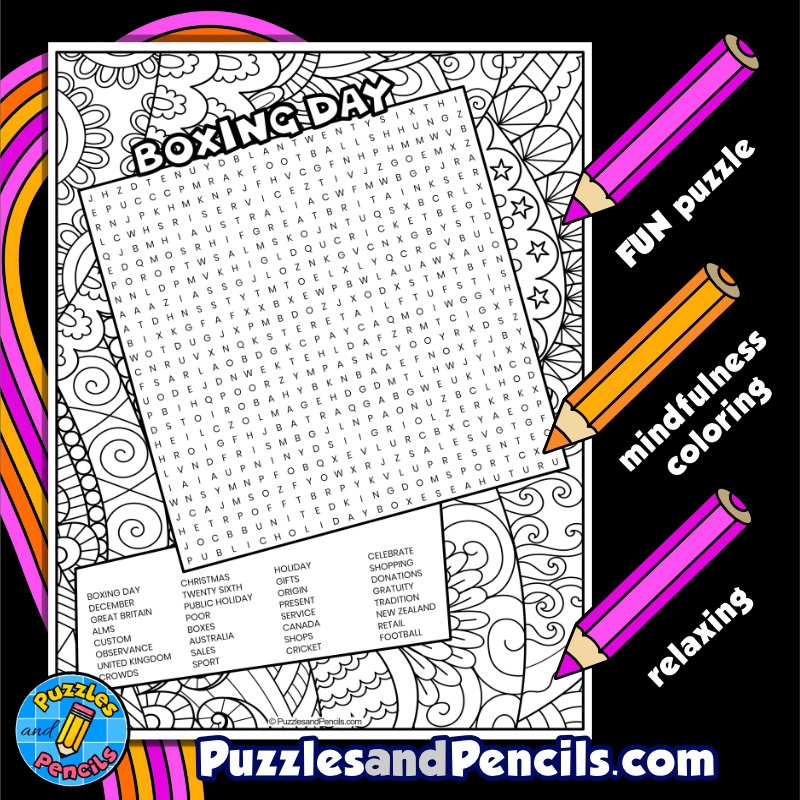 Boxing Day Word Search Puzzle Activity Page With Coloring Christmas Wordsearch Made By Teachers