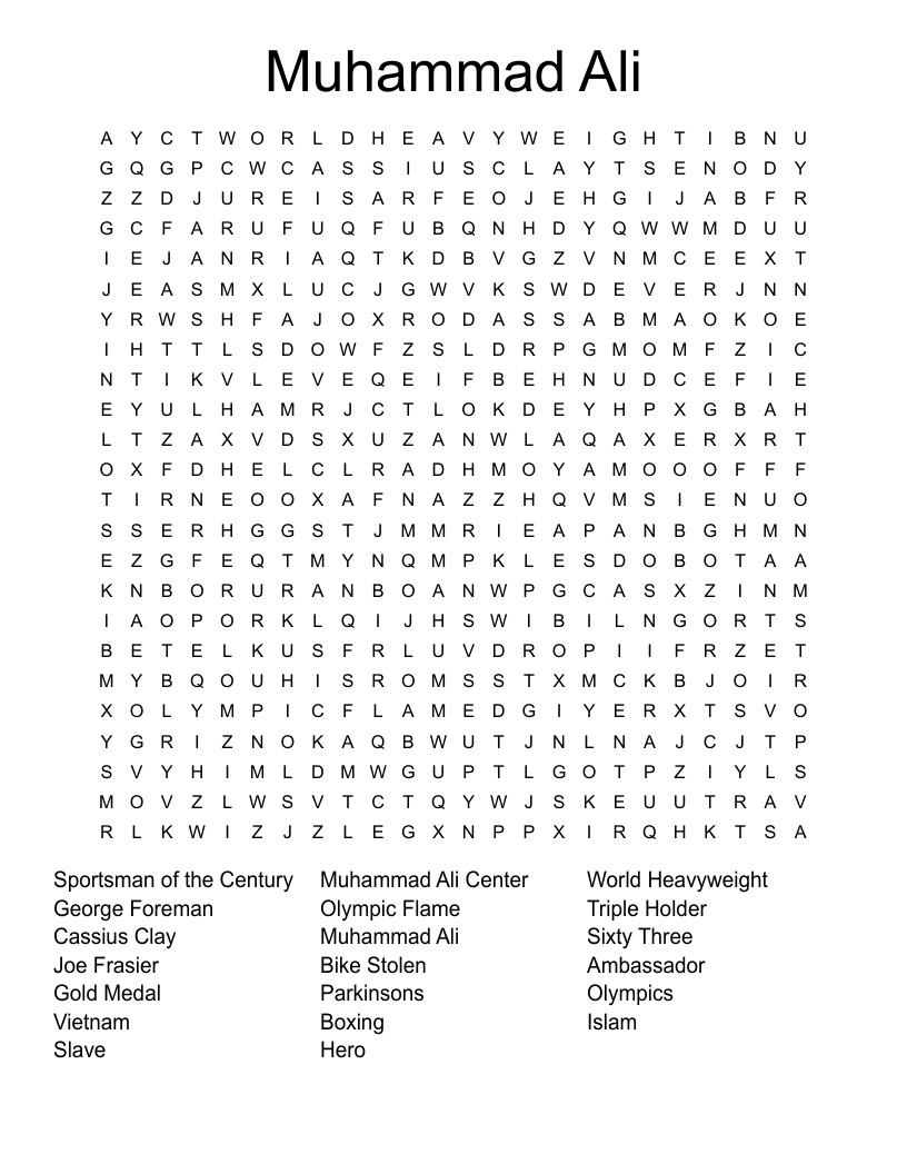 Boxing Legend Word Search WordMint