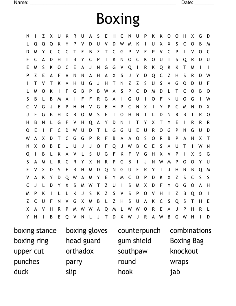 Boxing Word Search WordMint