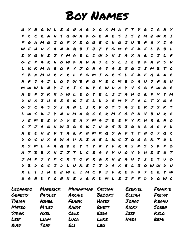 Boy Names Word Search WordMint