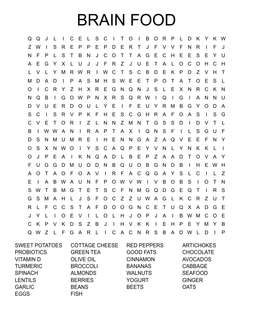 BRAIN FOOD Word Search WordMint