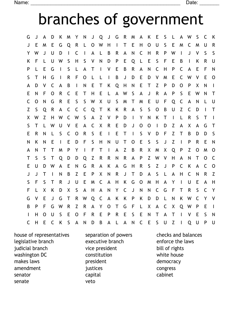 Branches Of Government Word Search WordMint Branches Of Government Word Search WordMint