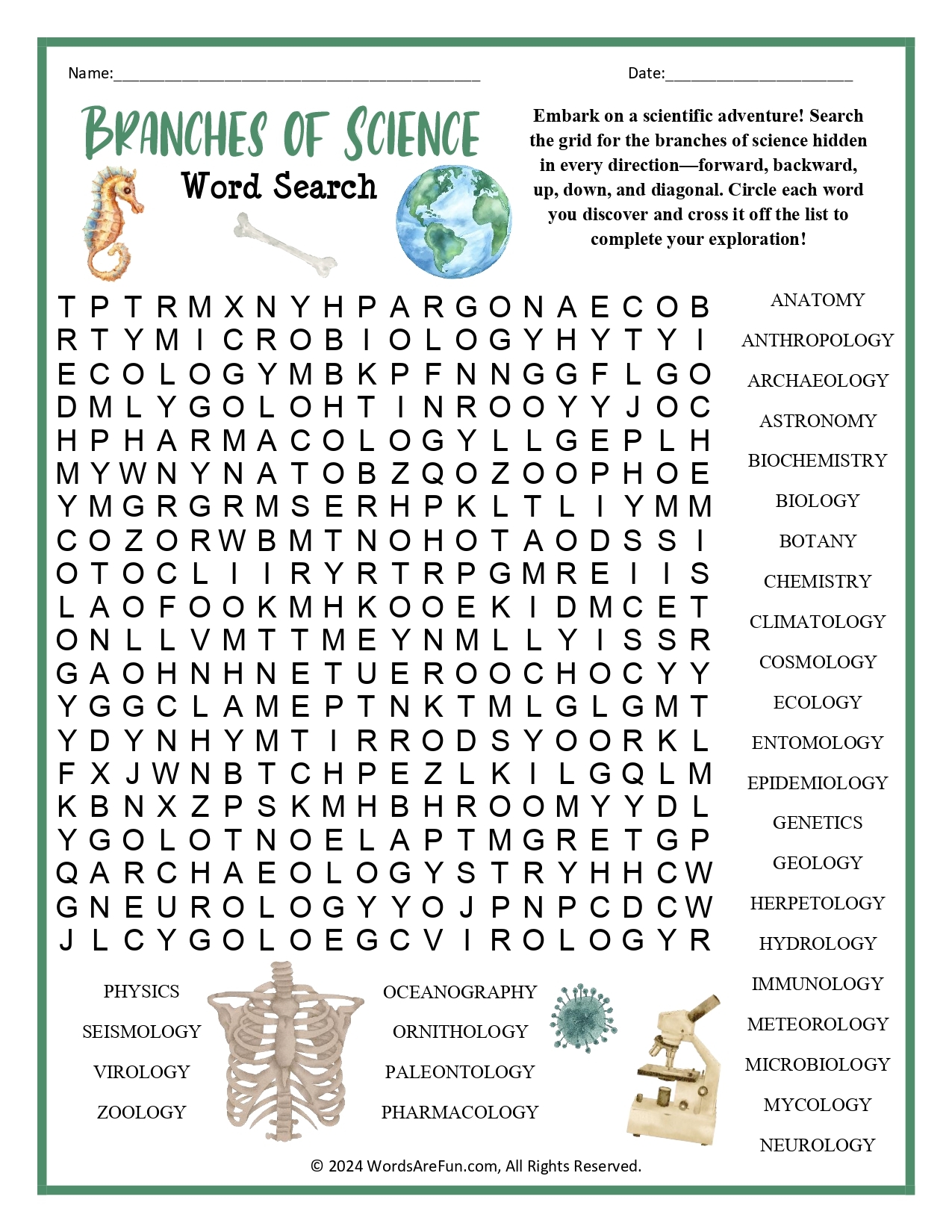 Printable Science Word Searches