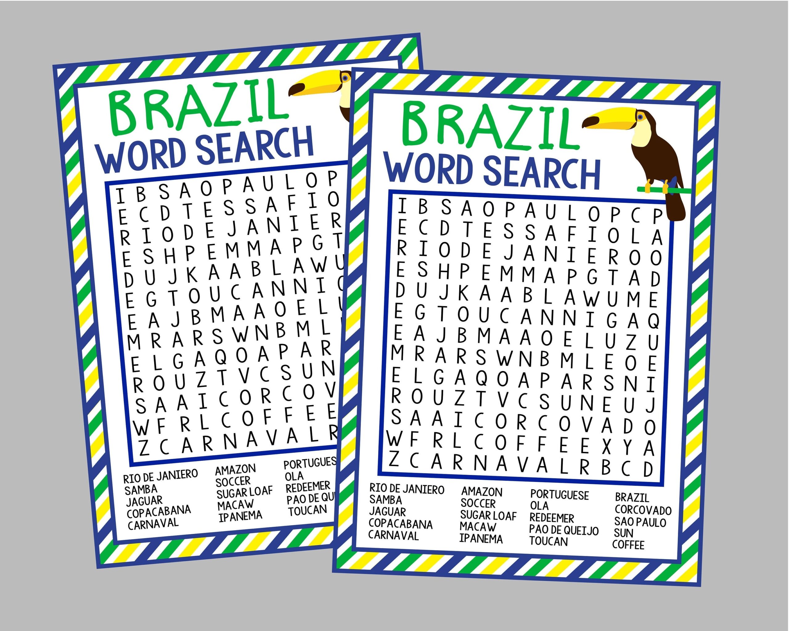 Brazil Word Search Game Printable Word Search Instant Digital Download Brazil Carnaval Travel Party Games 