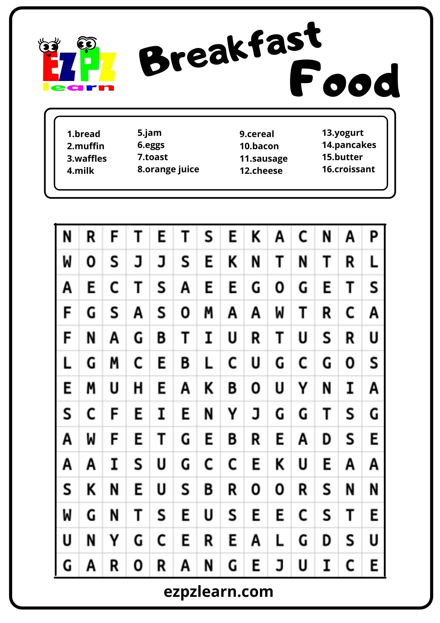 Breakfast Food Word Search 1 Ezpzlearn Breakfast Food Word Search 1 Ezpzlearn
