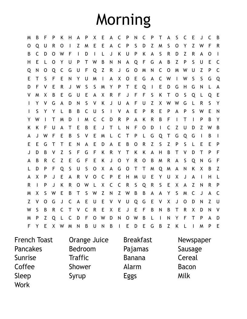 Breakfast Word Search Printable Breakfast Word Search Printable
