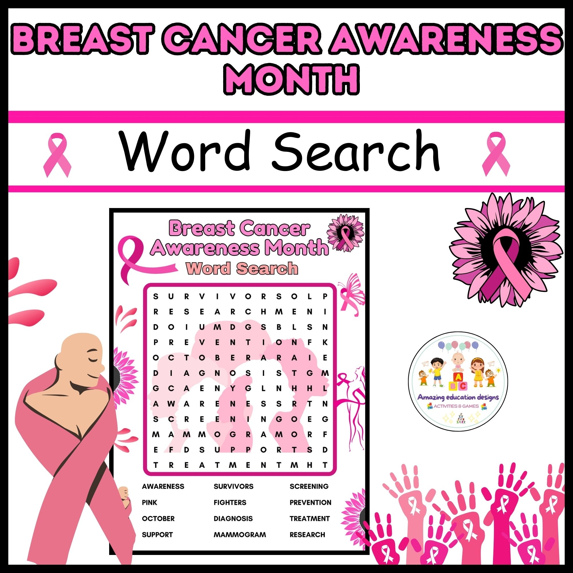 Breast Cancer Awareness Month Word Search Made By Teachers Breast Cancer Awareness Month Word Search Made By Teachers