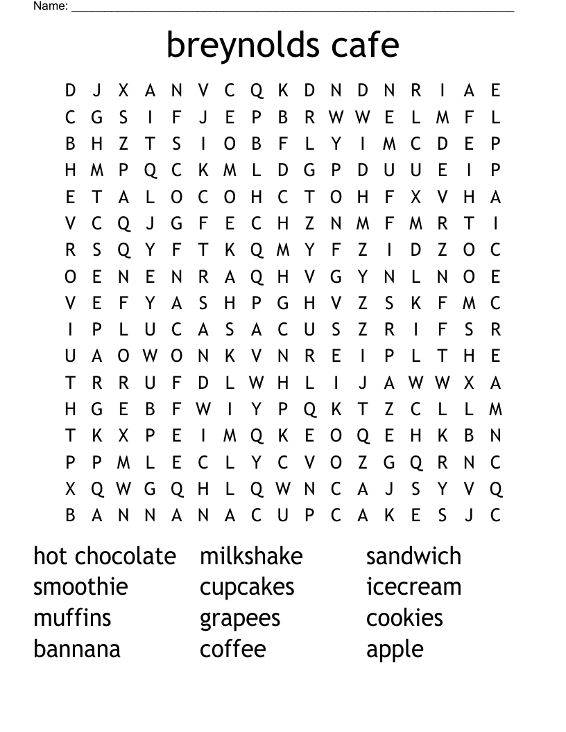 Breynolds Cafe Word Search WordMint