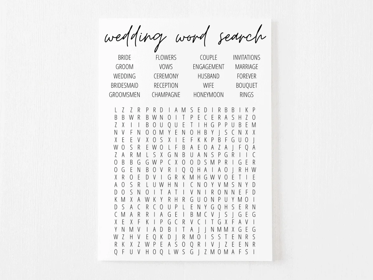 Bridal Shower Word Search Free Printable Modern MOH