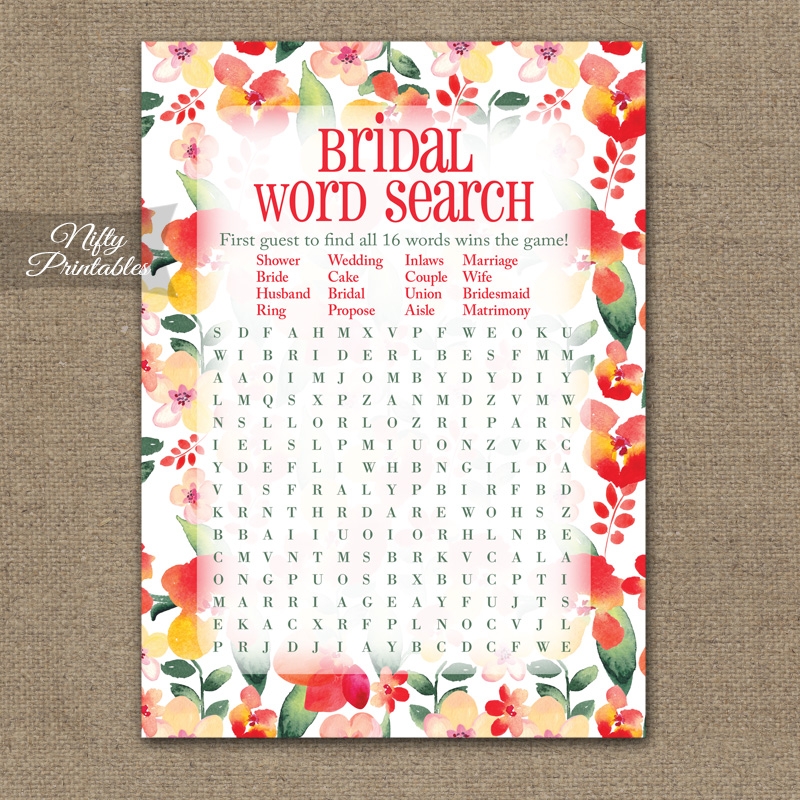 Bridal Shower Word Search Game Red Floral