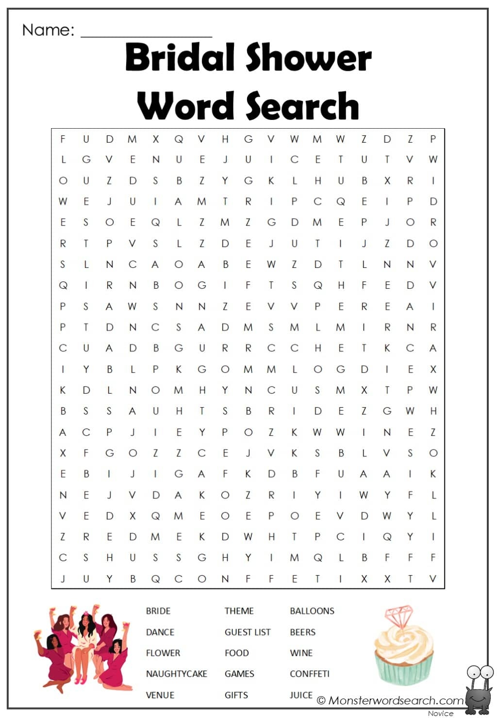 Bridal Shower Word Search Monster Word Search