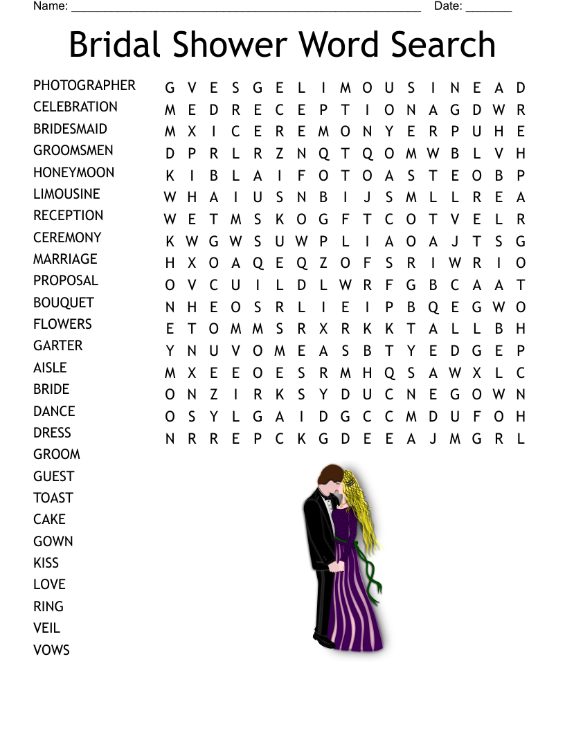Bridal Shower Word Search WordMint