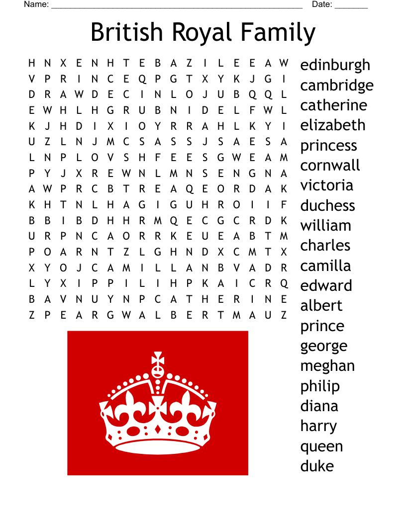 British Royal Family Word Search WordMint