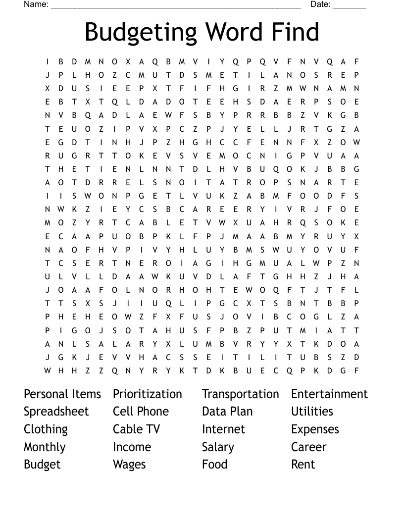 Budgeting Word Find Word Search WordMint