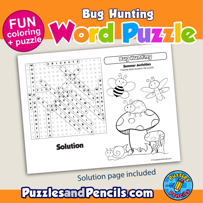 Bug Hunting Word Search Puzzle Activity Page And Coloring Summer Wordsearch Made By Teachers