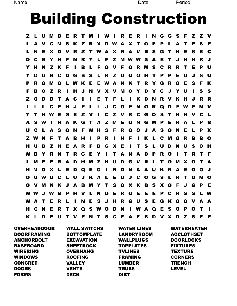 Building Construction Word Search WordMint