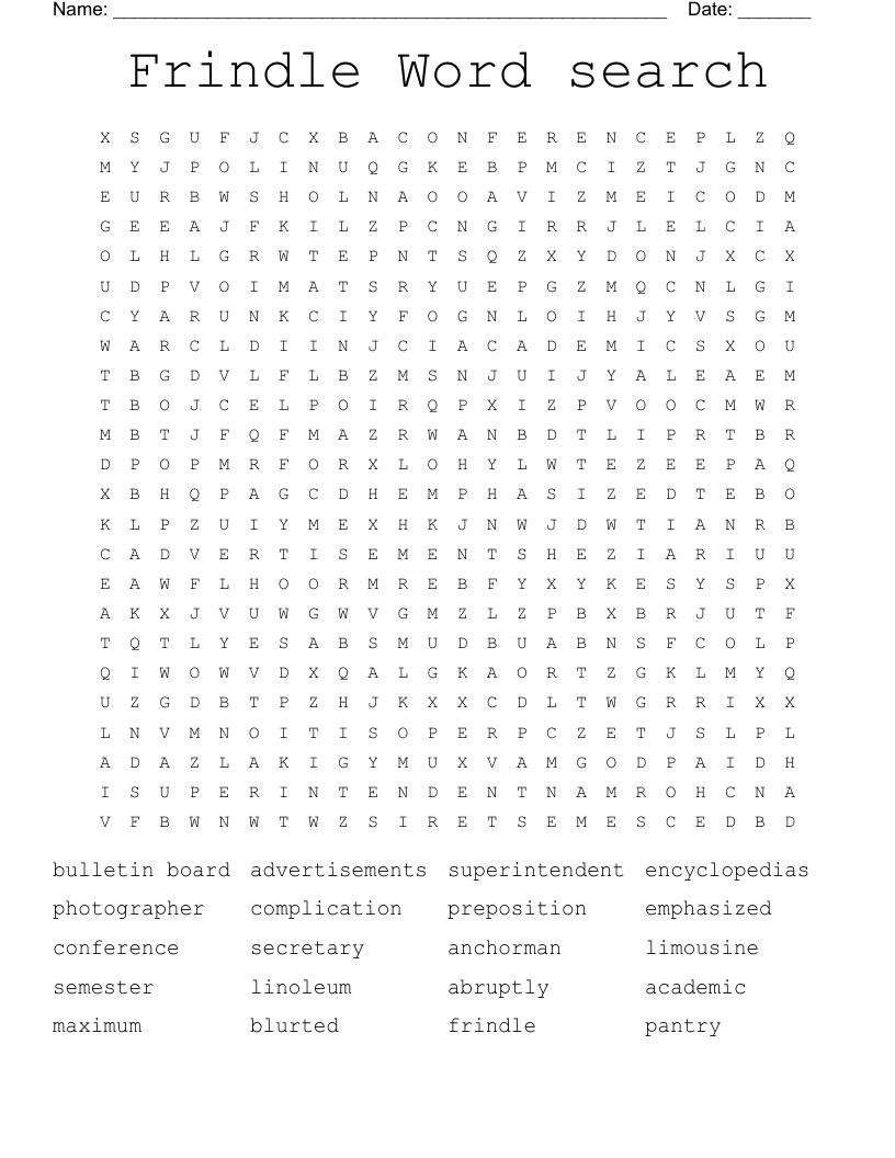 Core Board Word Search Printable